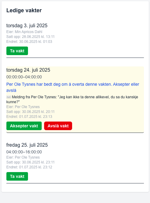 Ledige vakter kan plukkes opp med et klikk