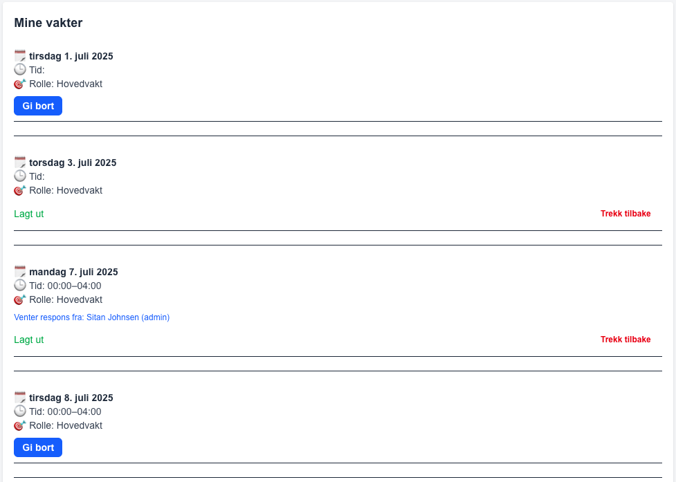 Se dine kommende vakter i ett skjermbilde